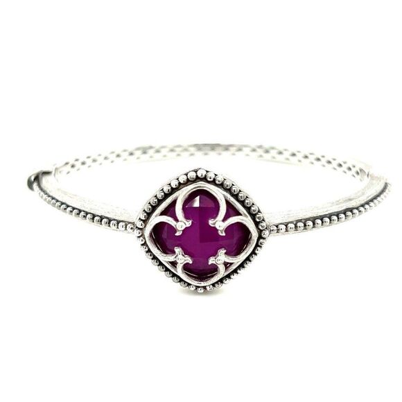 Sterling Silver 925 Amethyst Flower Bangle - Picture 1 of 8